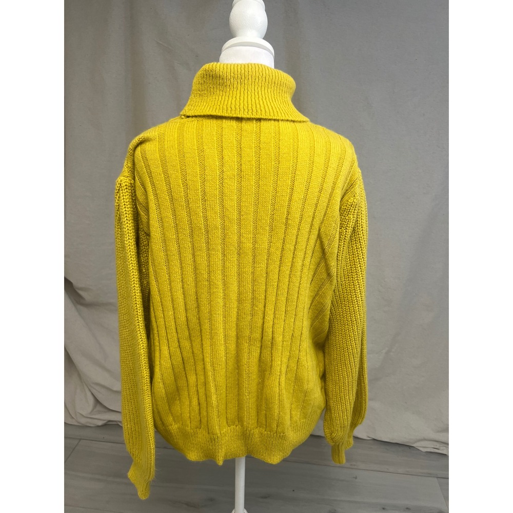 Retro‎ Mustard Yellow Turtleneck Sweater Sz L Chunky Knit Pointelle Boho - Picture 5 of 8